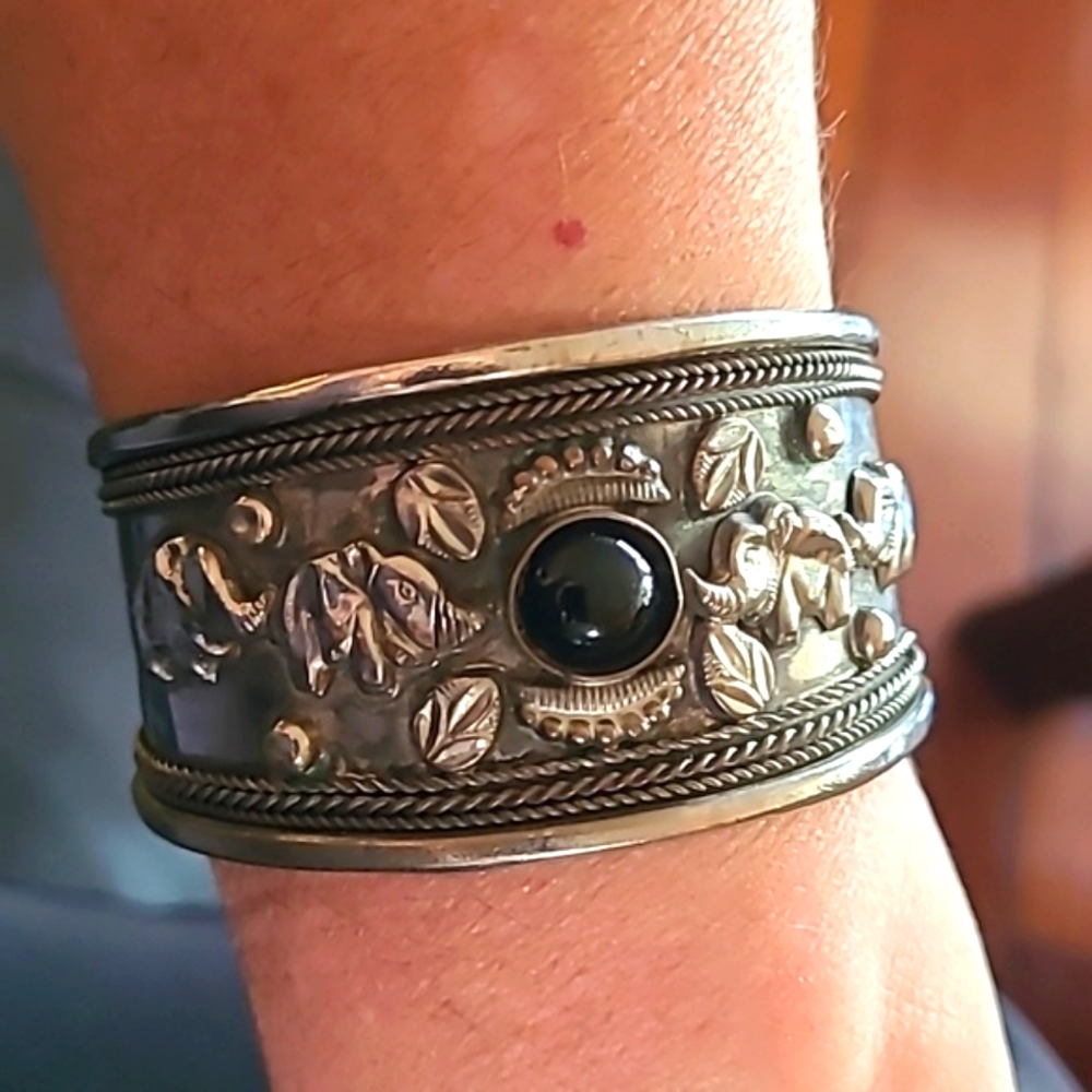 Boho Silver and Black Women's Bracelet Cuff